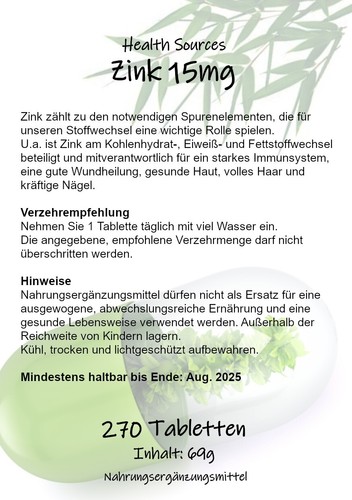 270 tabletten zink 15mg - tabletten,